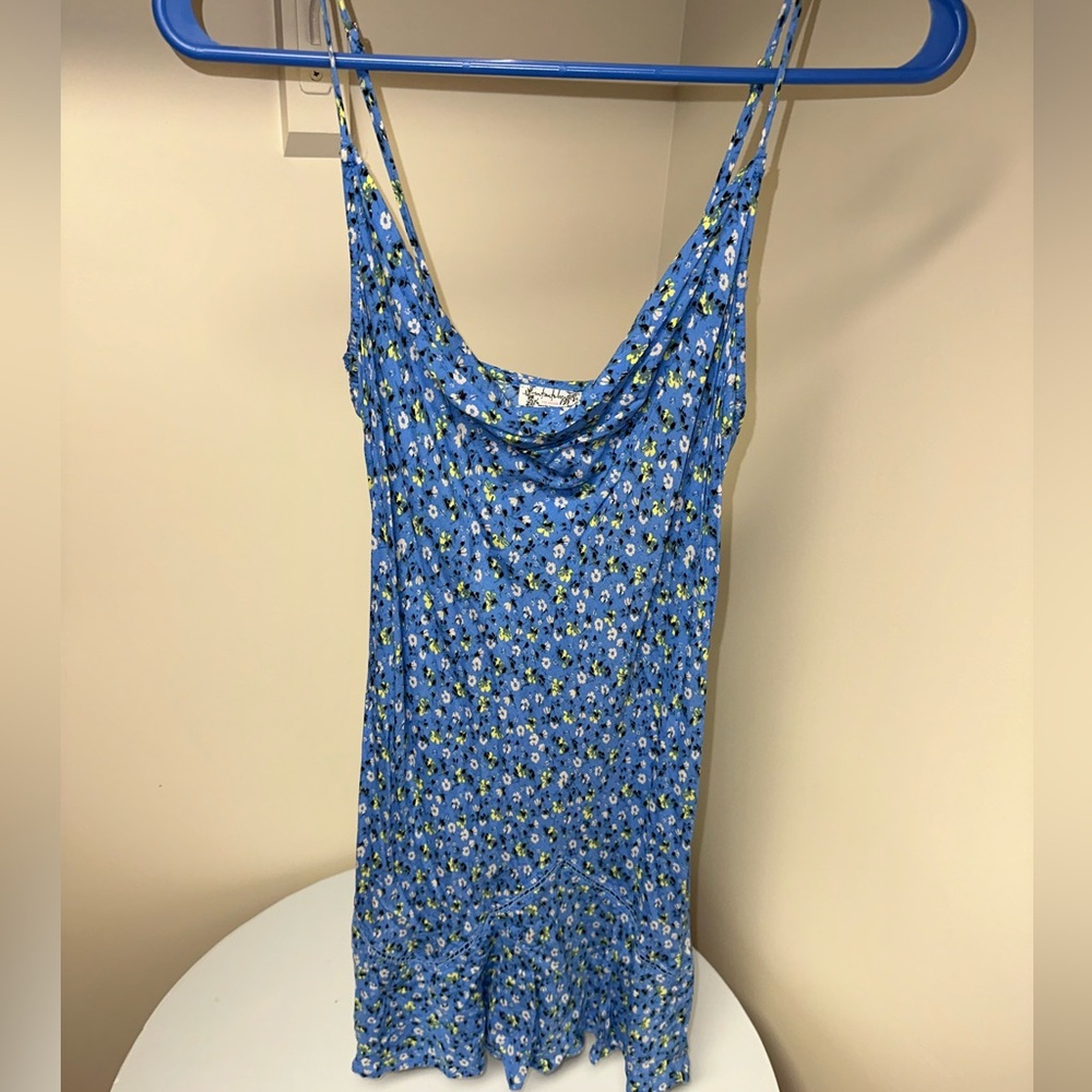 free people intimately cowl neck blue slip mini dress